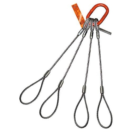 Four Leg Wire Rope Sling, 1/2 In Dia, 4 Ft Length, Flemish Loop, 8.8 Ton Capacity, Domestic